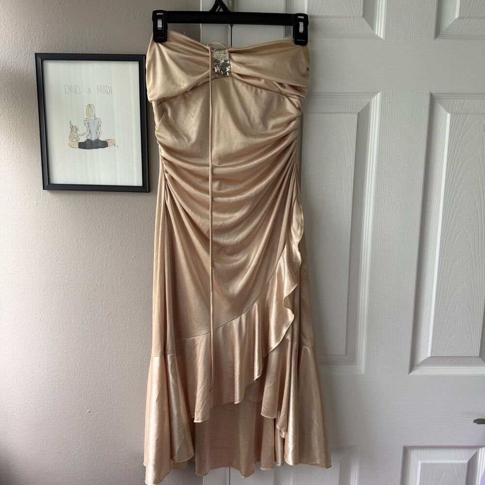 City Triangles Gold Y2K Halter Dress